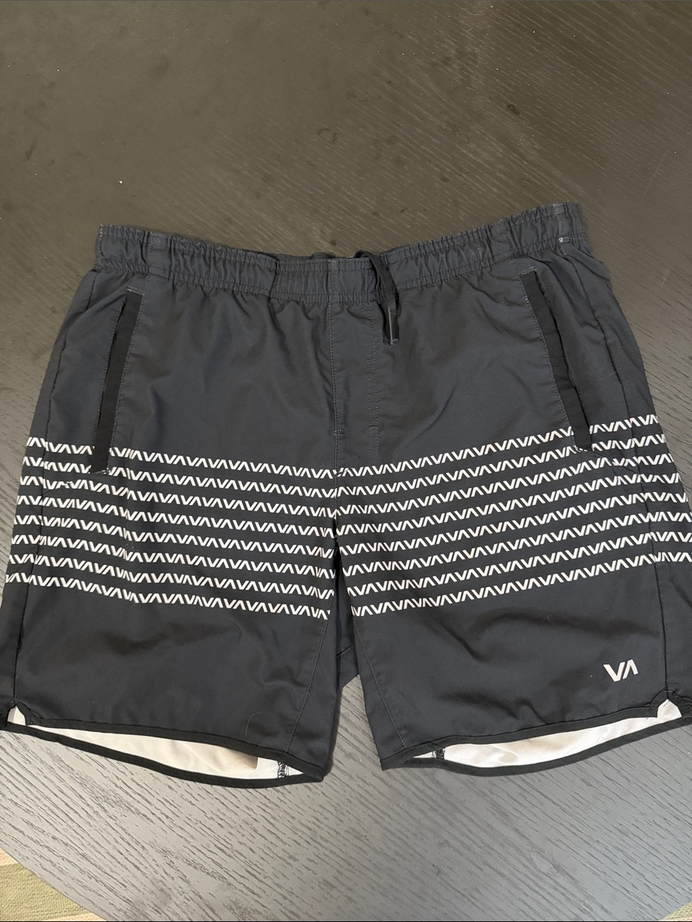 RVCA Black Swim Shorts with White Chevron Bands
